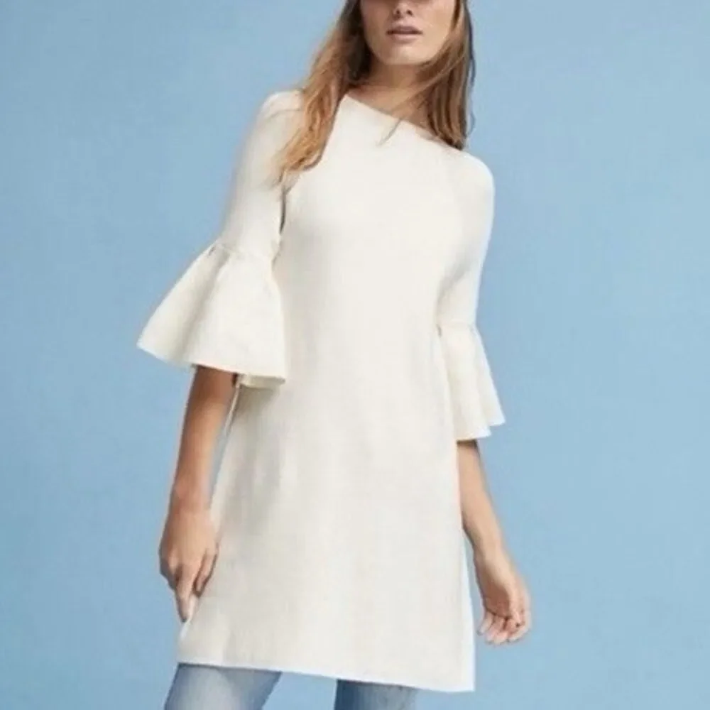 Moth Anthropologie Chester Dress Medium Ivory Off White Sweater Bell Sleeve - Picture 2 of 9